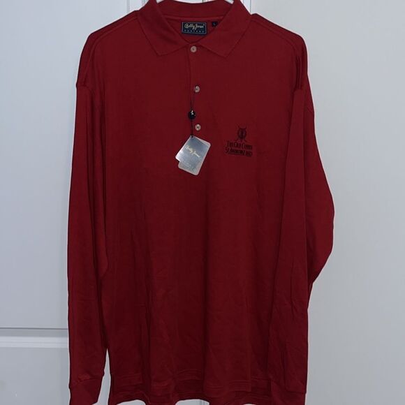 New Bobby Jones Sunday Red St Andrews Scotland Old Course Golf Polo LS shirt L - Picture 2 of 4